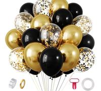 Kit de arco de guirnalda de globos retro con purpurina dorada y negra - 60 globos de látex para feliz cumpleaños, boda, Navidad, Año Nuevo, fiesta, juego de decoraciones con confeti de cinta (60