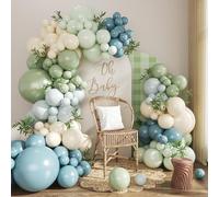 Kit de Arco Globos Azules Verdes Salvia, 115pcs Guirnalda de Globos Verdes Azules Retro con Globo Blanco Arena para Fiesta Cumpleaños Decoracion, Baby Shower Niño Niña Bautizo, Compromiso, Boda