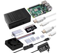 Kit de arranque GeeekPi Raspberry Pi 4 4GB con tarjeta SD de 64 GB, funda para ventilador PWM, suministro de energía de 5 V 3,6 A 18 W con interruptor, 2 cables HDMI