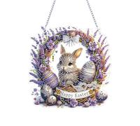 Kit de arte de conejo de huevo de Pascua, pintura acrílica de doble cara con diamantes de imitación 5D, kit de adornos colgantes de vacaciones, arte de pared para el hogar, sala de estar, dormitorio