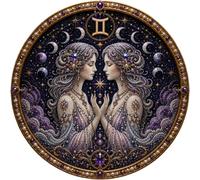 Kit de arte de perlas con 12 signos del zodíaco, obra de arte con cuentas con temática de constelación redonda, juego de manualidades para decoración de pared de astrología para adultos (Gemini)