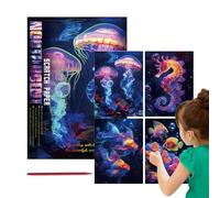 Kit De Arte En Papel Para Rascar Noctilucent - Juego De Tablero Para Rascar Que De 4 Piezas, 21 X 28,5 Cm Con Bolígrafo, Actividad Artesanal De Artes Creativas | Juguete De Dibu