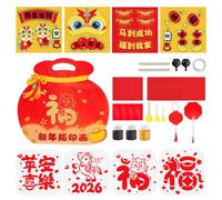 Kit De Arte Para Frotar Para Niños: Platos De Caracteres Chinos, Actividad Artesanal De Año Nuevo Para Expresión Creativa, Juego De Juguetes Artísticos De Aprendizaje, Adecuado Para Niños, Niñas, Aula