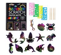 Kit de Arte Rascar Animales Marinos con Libro Grande, 12 Láminas, 12 Cuerdas Coloridas, 5 Lápices de Madera y 4 Plantillas, Manualidades para Niños, Cumpleaños, Regalo, Dibujo, Actividad Creativa