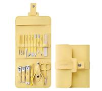 Kit de aseo de 16 piezas de cortaúñas, juego de manicura y pedicura de acero inoxidable, bordes afilados secundarios, funda de viaje portátil de piel sintética de lujo con hebilla segura, lima de