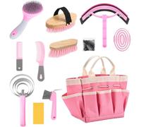 Kit de aseo de caballos, 12 piezas, cepillos de caballo para suministros de aseo con bolsa de mano, juego de cepillos para caballos para un aseo y limpieza efectivos, regalo para jinetes principiantes