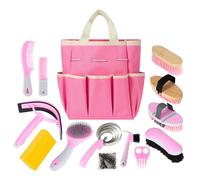 Kit de aseo de caballos, 14 en 1, juego de cepillos profesionales para aseo y cuidado, con cepillos de caballo, peine de curry, púa de pezuñas y bolsa de almacenamiento impermeable para brillar
