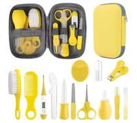 Kit de aseo para bebés, juego de cuidado de seguridad infantil con cepillo para el pelo, peine cortaúñas, aspirador nasal, kit esencial para bebés para recién nacidos y niños (amarillo)