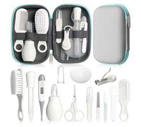 Kit de aseo para bebés, juego de cuidado de seguridad infantil con cepillo para el pelo, peine cortaúñas, aspirador nasal, kit esencial para bebés para recién nacidos, niñas y niños (gris blanco)