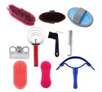 Kit de aseo para caballos, 10 piezas, kit de cuidado de caballos, portátil equestrain Brush Curry Peine Horse Cleaning Tool Set