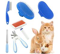 Kit de aseo para conejos con cepillo de conejo, cepillo de baño y guante de masaje, peine de desprendimiento de mascotas, cortaúñas, juego de 6 piezas para conejo, gatito, cobaya, gato, chinchilla,
