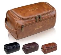 Kit de aseo personalizado para hombre, bolsa de aseo personalizada con monograma, organizador resistente al agua con compartimentos, regalo para papá, marido, hermano, padrino de boda, Brown, Neceser
