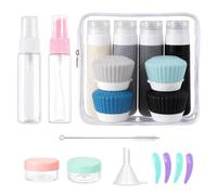Kit de aseo reutilizable a prueba de fugas de 18 piezas, botellas de viaje de silicona de 90 ml y 40 ml, recipientes de spray portátiles con tarros de crema y bolsa de lavado, gris oscuro, One Size