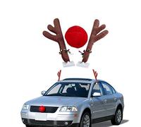 Kit de Asta de Reno para Coche, Decoraciones Navideñas, Nariz para Ventana, Techo y Parrilla Delantera, Kit de Decoración