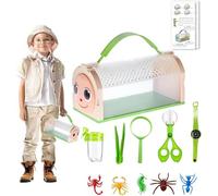 Kit de atrapador de insectos para niños, caja de hábitat interior-exterior, con asa de transporte, puerta fácil de abrir, pinza para insectos, pinzas y lupa, regalo
