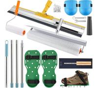 Kit de Autonivelación de Cemento Completo, Rodillo de Púas Desaireador 48cm, Rasqueta 56cm, Llana Dentada 5mm, Zapatos con Clavos, Palo Telescópico Ajustable, Herramientas para Nivelar Suelos de Epoxi
