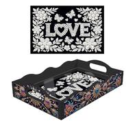 Kit de bandeja decorativa de perlas de bricolaje, bandeja rectangular negra con asas, juego de arte de mosaico hecho a mano para mesa de café, decoración otomana de cocina, amor