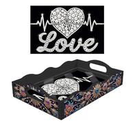 Kit de bandeja decorativa de perlas de bricolaje, bandeja rectangular negra con asas, juego de arte de mosaico hecho a mano para mesa de café, decoración otomana de cocina, amor-1