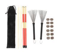 Kit de baquetas con baquetas de arce 5A, cepillo de batería retráctil, púas de goma y amortiguadores autoadhesivos; set completo de accesorios para batería con bolsa de terciopelo (M02762 Café)