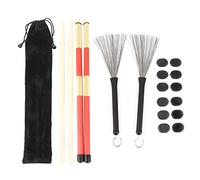 Kit de baquetas con baquetas de arce 5A, cepillo de batería retráctil, púas de goma y amortiguadores autoadhesivos; set completo de accesorios para batería con bolsa de terciopelo (M02763 negro)