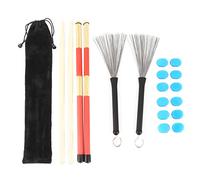Kit de Baquetas con Cepillo Rute y Amortiguador de Batería, Accesorios Completos de Batería para Músicos, Incluye 2 Cepillos de Batería, 2 Baquetas 5A, 2 Rutes de Batería, 12 (M02761 azul)