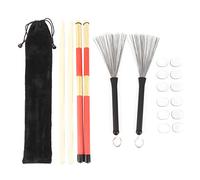 Kit de Baquetas con Cepillo Rute y Amortiguador de Batería, Accesorios Completos de Batería para Músicos, Incluye 2 Cepillos de Batería, 2 Baquetas 5A, 2 Rutes de Batería, 12 (M02757 Transparente)