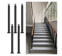 Kit de barandilla de escalera de hierro negro resistente, eje cuadrado contemporáneo de alta resistencia para terraza y plataforma, paquete de 5 con solución de montaje en suelo