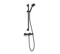 Kit de barra de ducha mural con teleducha y grifo termostático acabado negro mate BASE PLUS TRES