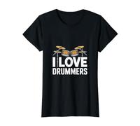 Kit de batería I Love Drummers Music Passion Camiseta gráfica económica, Mujer, Negro, M