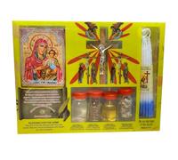 Kit de bendición de Tierra Santa: aceite de oliva, incienso, tierra, agua, velas, icono de la Virgen María, cruz, esenciales espirituales de Belén y Jerusalén