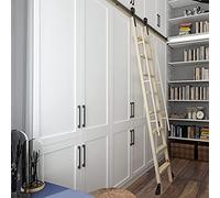 Kit de biblioteca rodante de hardware deslizante con ruedas de piso (sin escalera), kit de puerta corrediza de granero, riel de escalera móvil de tubo cuadrado de acero inoxidable para hogar/interior/