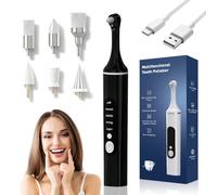 Kit de blanqueamiento dental, eliminador de sarro con 5 cabezales, pulidor de dientes con 5 modos de limpieza y blanqueamiento de dientes, para pulir después de la limpieza dental (negro)