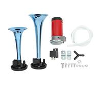 Kit de bocina de aire de doble trompeta con compresor de 130 dB, bocina de aire universal de 12 V de gran potencia para camiones, automóviles, SUV y yates; bocinas de aleación de