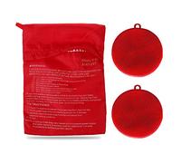 Kit de bolsa de patatas para microondas, con 2 cepillos de silicona para fregar vegetales, bolsa reutilizable para patatas horneadas y esponja multiusos de silicona para platos, platos perfectos en solo 4 minutos (rojo)