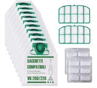 Kit de bolsas de filtros de repuesto para Vorwerk Folletto VK200 VK220 VK220S (12 bolsas)