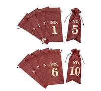 Kit de bolsas de vino de degustación ciega de color burdeos con marca numerada del 1 al 10 impresa en él (10 unidades) bolsas de regalo de tela de arpillera para decoración de Navidad, boda, fiesta