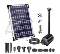 Kit de bomba de fuente solar de 10 W para baño de pájaros, estanque de jardín y acuario, función de agua automática con múltiples boquillas, cable de 5 m, panel negro