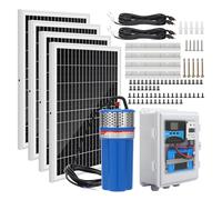 Kit de bomba solar para pozo con función de temporización, bomba de agua solar sumergible + cuatro paneles solares (soporte fijo a juego) + caja impermeable (contiene controlador, batería