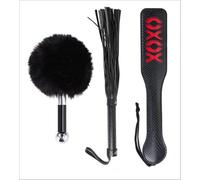Kit de bondage BDSM con ataduras,plumas,cosquillas,pala de cuero para azotes,plumas sexuales y látigo,juguetes eróticos para adultos para mujeres y parejas,color negro,talla única