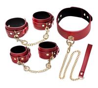 Kit De Bondage Sexual Bdsm,Esposas De Cuero Ajustables Para Manos Y Tobillos,Gargantilla Con Correa Para Parejas,Juego Sexual Sm,Herramienta Para Cosplay,Color Rojo,Talla Única