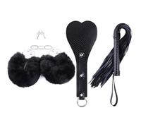 Kit de bondage sexual de 3 piezas con esposas,pala y látigo,juguetes sexuales para adultos para mujeres y parejas,color negro oscuro,talla única.