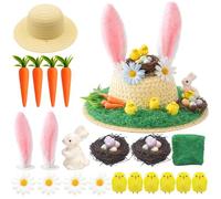Kit de Bonnet de Pascua MUNSKT, set de manualidades para hacer tu propio sombrero de Pascua con pollito, conejo, zanahoria, orejas de conejo, nido, hierba, flor para la actividad de búsqueda de huevos