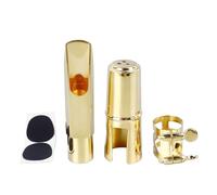 Kit de boquilla para saxofón alto, boquilla de saxofón de metal con acabado dorado, potenciador de proyección de sonido profesional para saxofón alto, incluye tapa y juego de (6C)