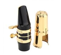 Kit de boquilla para saxofón alto, diseño de flores talladas, ligadura chapada en oro, tapa de latón, boquilla de baquelita, compatible con saxofones Yamaha y Selmer (dorado)