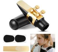 Kit de boquilla para saxofón alto, kit de boquilla de saxofón con tapa de boquilla y ligadura de metal y lengüetas de boquilla y almohadillas de cojines, varillas de saxofón de fuerza de 2.5 lengüetas
