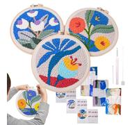 Kit de bordado de aguja de punzón, kit de costura de perforación para adultos | Kit de costura de bordado para principiante,con instrucciones, aros, hilos, suministros de artesanía para el hogar, boda