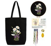 Kit de bordado de bolsa de lona con patrón para principiantes, artes y manualidades de bordado para adultos, incluye instrucciones, aros de bordado, hilos de color y herramienta