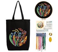 Kit de bordado de bolsa de lona con patrón para principiantes, artes y manualidades de bordado para adultos, incluye instrucciones, aros de bordado, hilos de color y herramienta