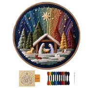 Kit de bordado de escena de la Natividad - escena de la Natividad de Navidad | Conjunto de adornos artesanales hechos a mano, Kit de bordado estampado para adultos y principiantes, decoración de