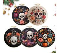 Kit de bordado de Halloween | Bordado de calavera Halloween para principiantes, Set de ocio creativo con círculo de hijos, tijeras para mujer enamorada de mamá Amigas, familia apasionada